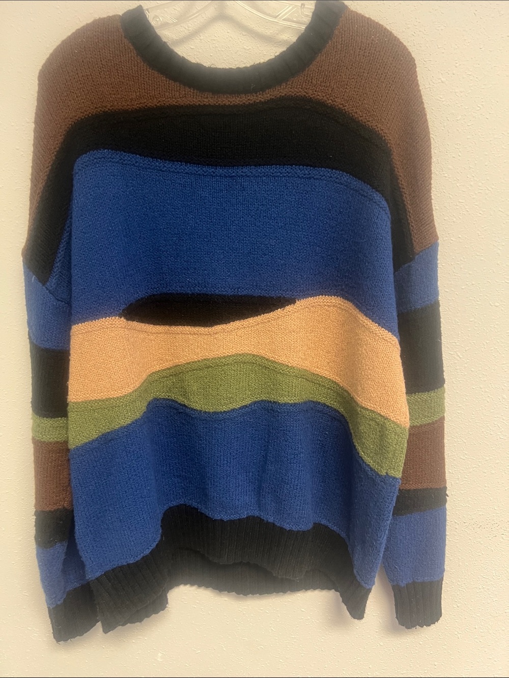 Women’s Striped Crewneck Sweater in Blue, Brown & Green